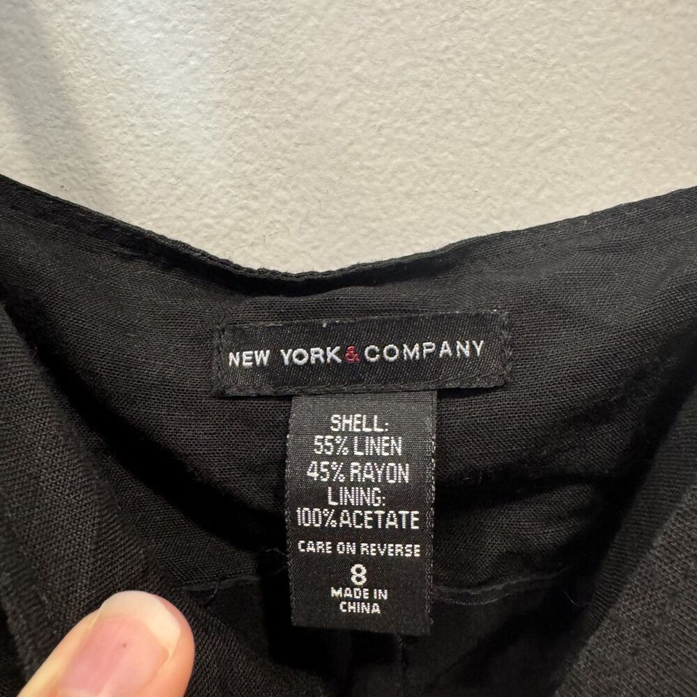 New York & Company Midi Dress Linen Black Full Button Front 90s Y2K Womens Sz 8 - Picture 3 of 8